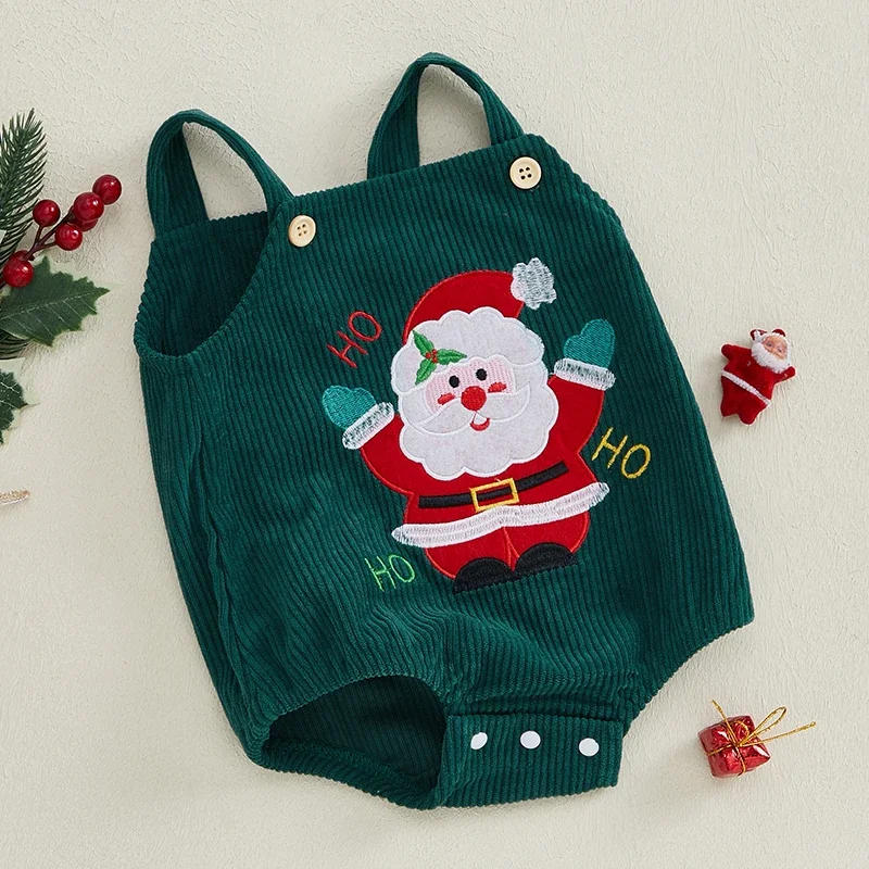 Baby Boys Girls Overalls Sleeveless Santa Embroidery Strap Rompers Newborn Clothes Cotton Outfit