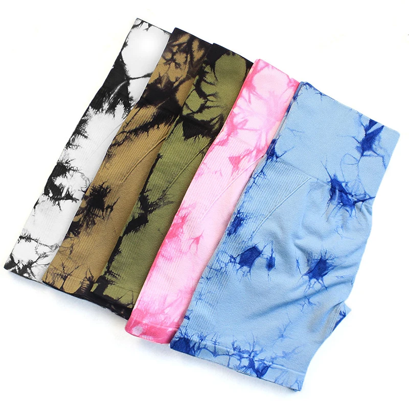 New Seamless Tie Dye Push Up Yoga Shorts For Women High Waist Summer Fitness Workout Running Cycling Sports Gym Shorts Mujer