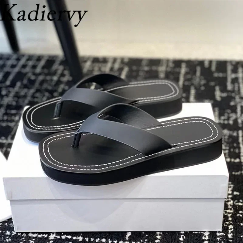 Luxury Quality Genuine Leather Slippers Woman Flip-Flops Summer Shoes Women Flat Slides Black Camel Thick Sole Slippers Women