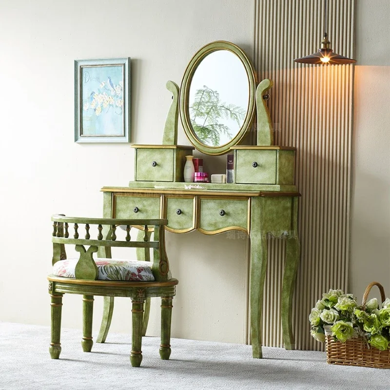 

Американский Сельский туалетный столик из массива дерева для спальни винтажный зеленый маленький столик для макияжа, стол цельный простой новый стиль