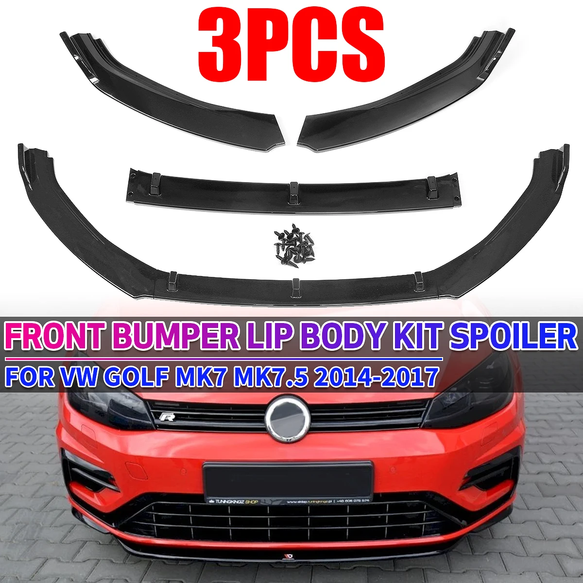 

Glossy Black Front Bumper Splitter Lip Spoiler Body Kit Bumper Diffuser For VW For Golf MK7 MK7.5 2014-2017 Bumper Lip Splitter