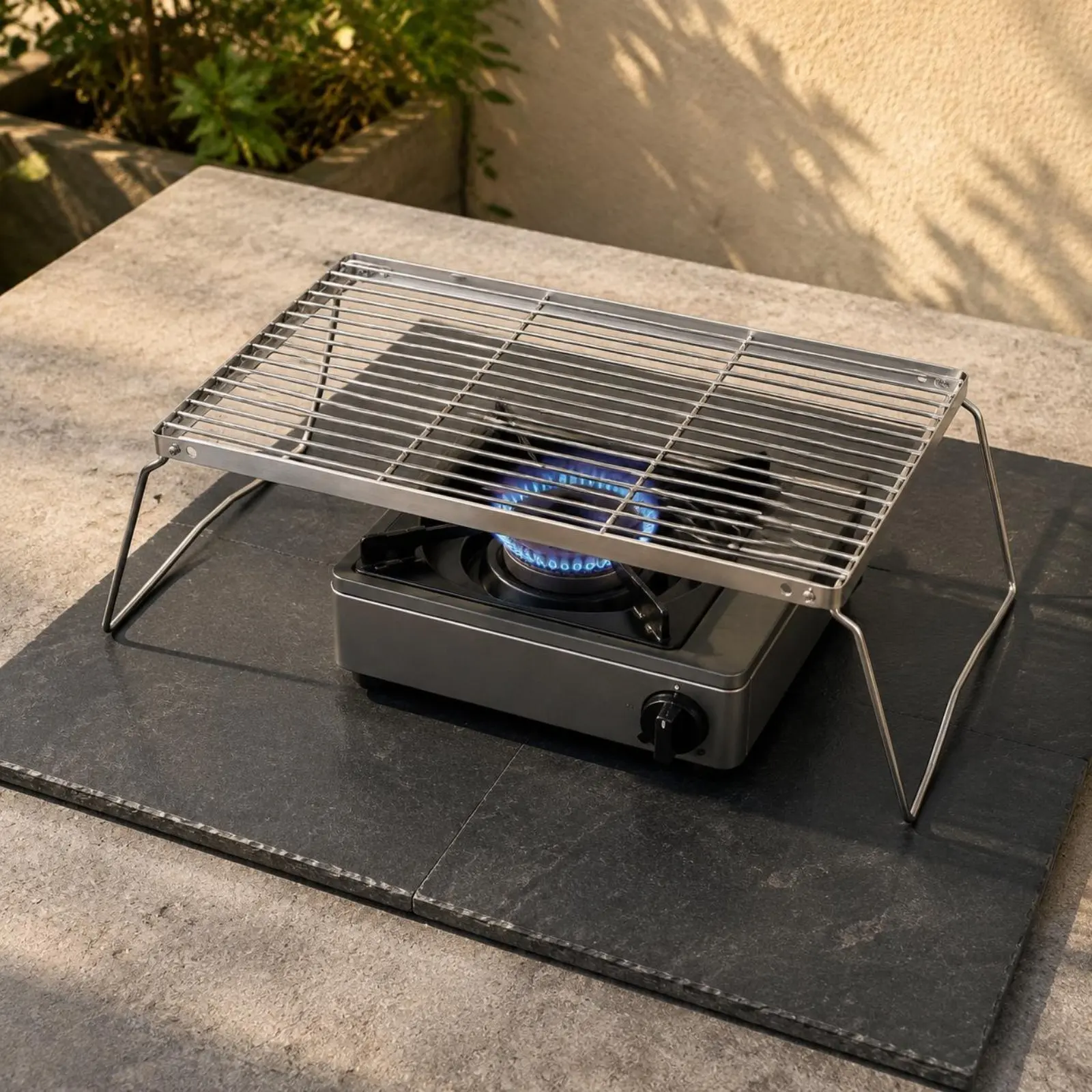 Folding Grill Rack Compact Stainless Steel Grill Rack Portable Barbecue Stand Rust Resistant Portable Campfire Grate for Outdoor
