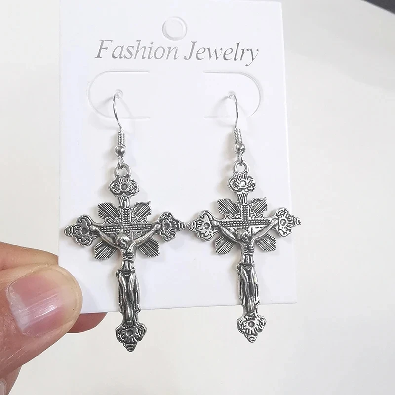 Fashion Jesus Earrings for Women Vintage Crosses Drop Dangle Goth Jewelry Accessories Personalized Gothic Holiday Gifts