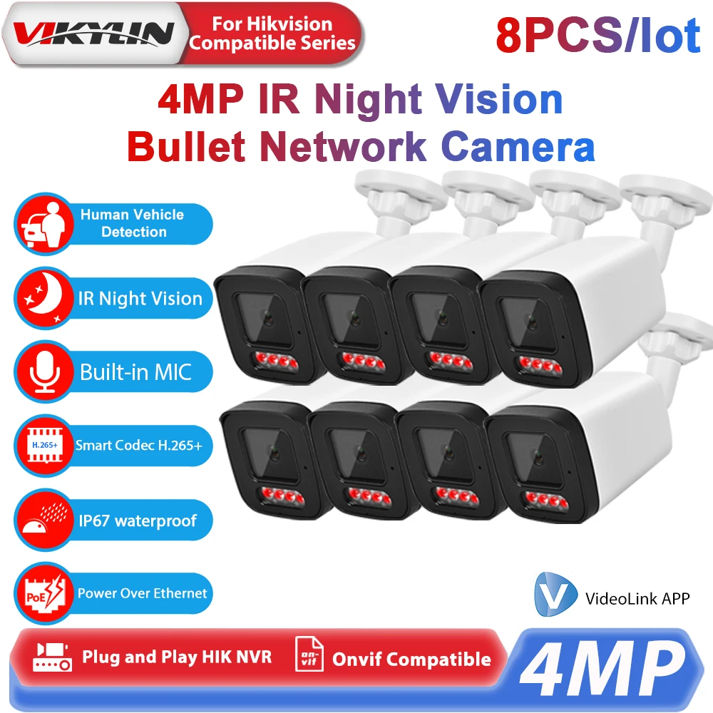 Vikylin NEW 4MP 25FPS IR Night Vision IP Camera Audio POE H.265 Onvif Metal Bullet Outdoor video surveillance Security Camera