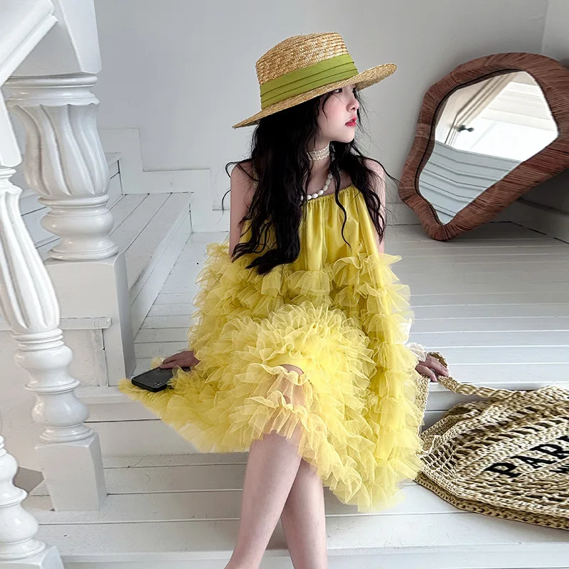 

Girls Summer 2025 New Girls Summer Dress Princess Suspenders Kids Bright Little Dress