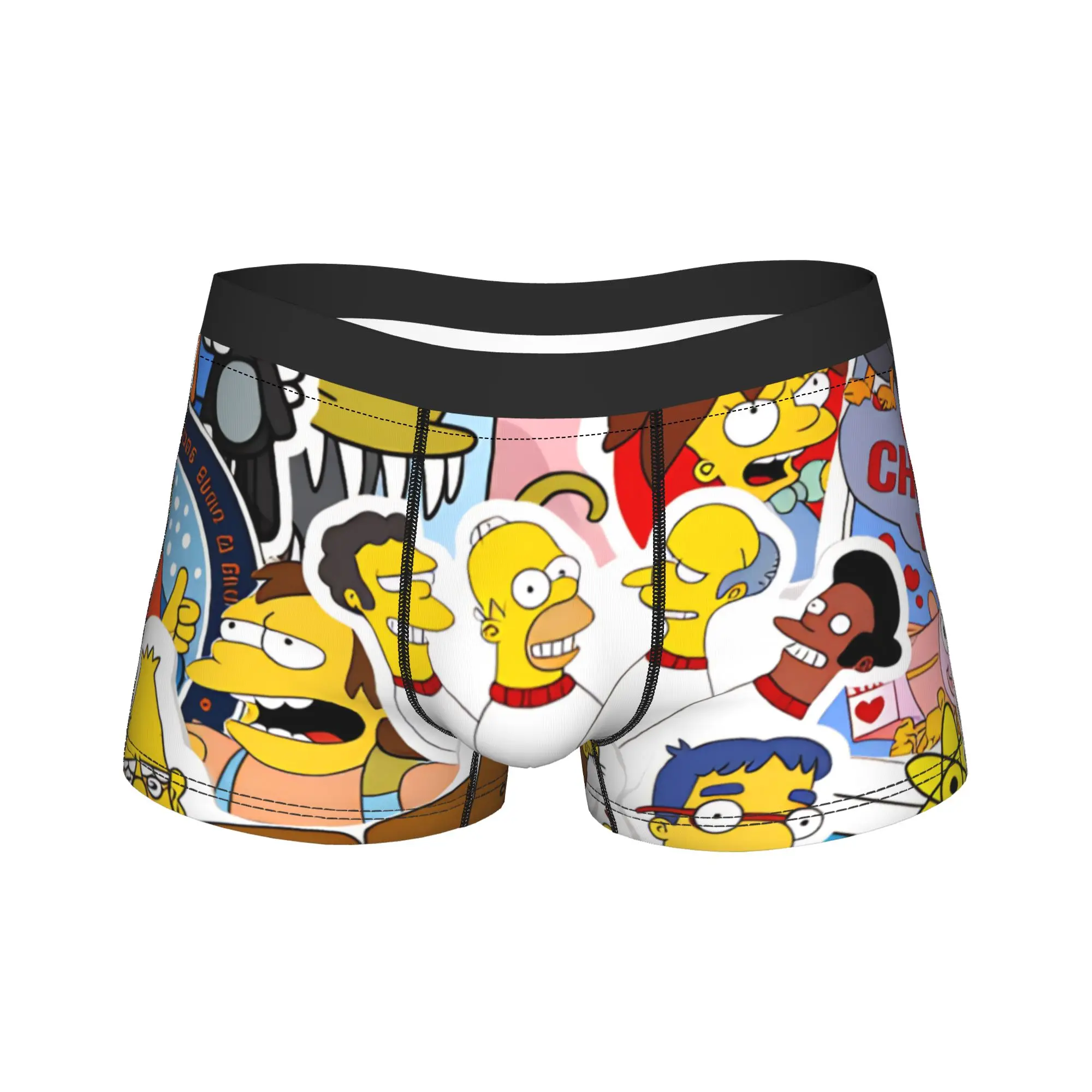 Funny S-Simpsons All Characters Collage Underwear  Men's Boxer Brief Novelty Trunk Quality Printed Oversize Underpants