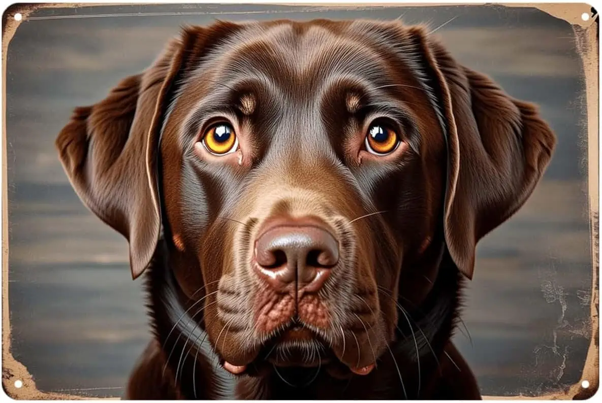Chocolate Labrador Retriever Tin Sign Cute Dog Wall Decor ( IN) | Rustic Vintage Metal Signs Farmhouse Kitchen Indoor Outdoor Pa