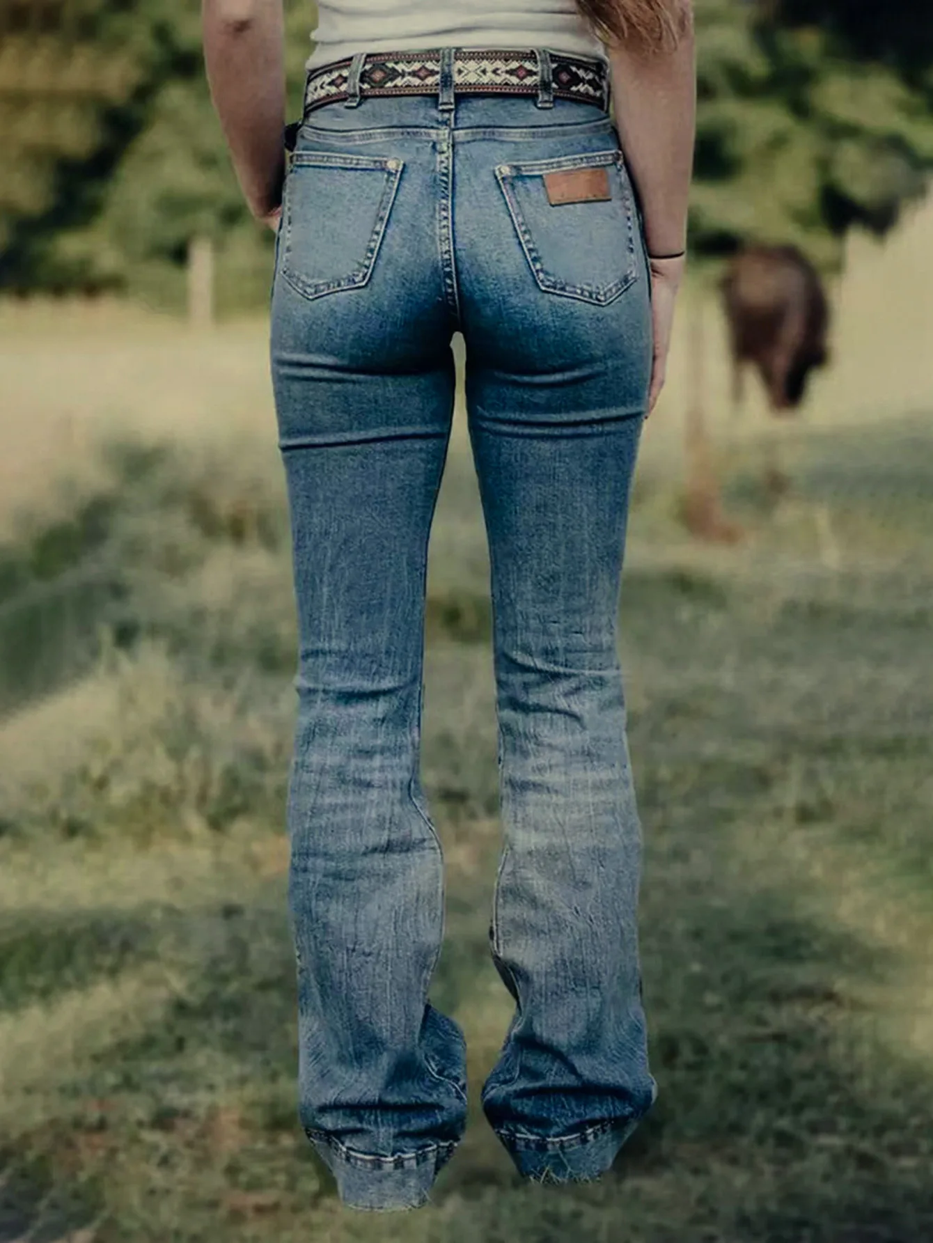 스트레이트 팬츠 청바지 여성 빈티지 워싱 플로어 길이 미드 웨이스트 포켓 여성 스트리트웨어 베이직 데님 바지 디스트레스드