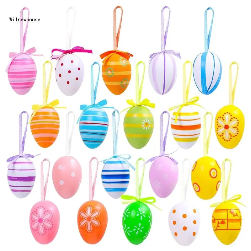 

Easter DIY Colorful Painted Egg Pendant 12 Pcs Simulation Eggs Hanging Ornament for Home Festival Party Front Door Gift Dropship