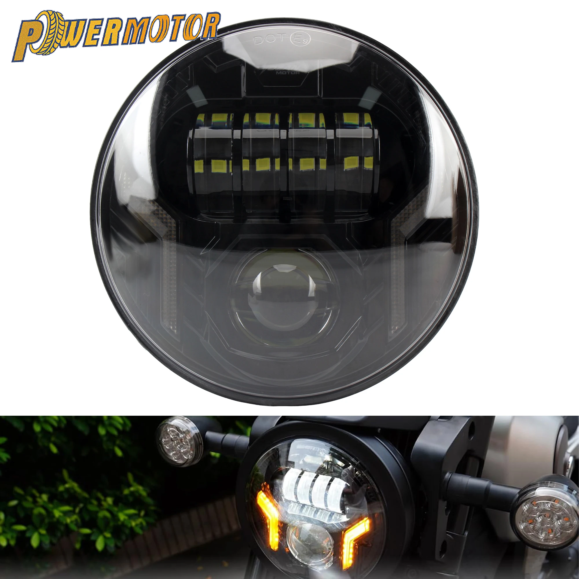 

Motorcycle 5.75 Inch LED Headlight Wick DRL with Turn Signal Lights for Harley Sportster Softail Indian Scout Honda Headlight