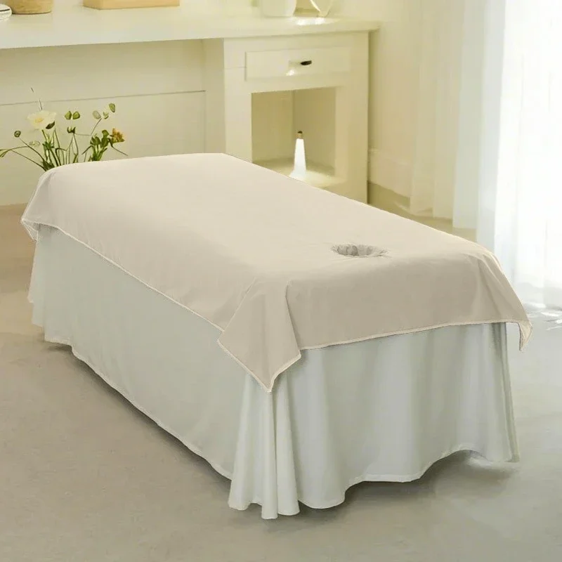 Waterproof Resistant Beauty Salon Dedicated Bed Sheets Massage Dirt Isolation Coverlet Solid Color with Holes Washable Bedspread