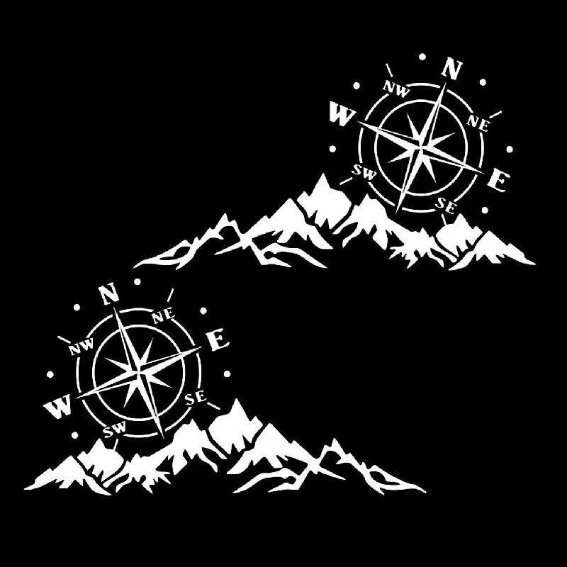 Mountains, Compass Navigation Die-Cut Vinyl Decal Car Sticker Waterproof Auto Decors on Car Body Bumper Rear Window  #S51868