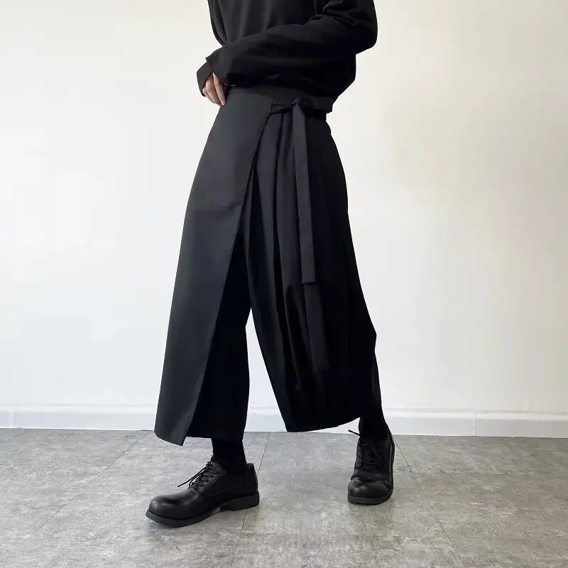 

2025 Men Black Harem Pants Black Samurai Pants Men Loose Straight-Leg Pants Chinese Style Male Casual Streetwear Trousers