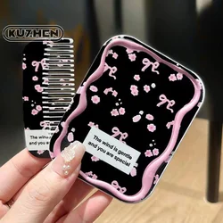 Pink Bow Florals Flip-Top Folding Makeup Mirror Portable Pocket Mirror Women Rectangle Cosmetic Make Up Mirror With Comb