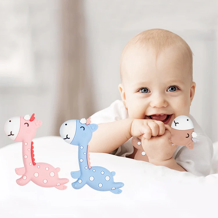 2024 new  bpa free Safety Baby Teeting Toys Funny  Animals Giraffe Pacifier Brush Silicone Toys rainbow Baby silicone Teether