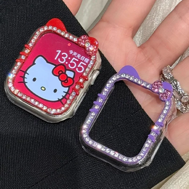 Sanrio HelloKitty funda para Apple Watch 44mm 40mm 41mm 42mm 46mm 38mm Protector de pantalla parachoques Iwatch Series 4 5 6 Se 7 8 9