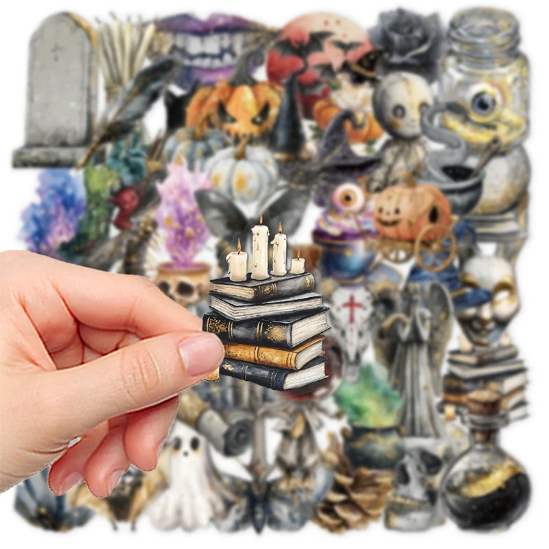 50PCS Dark Mysterious Retro Halloween Stickers Pumpkin Skull Transparent Graffiti Decal Envelope Greeting Card Helmet Decals Toy
