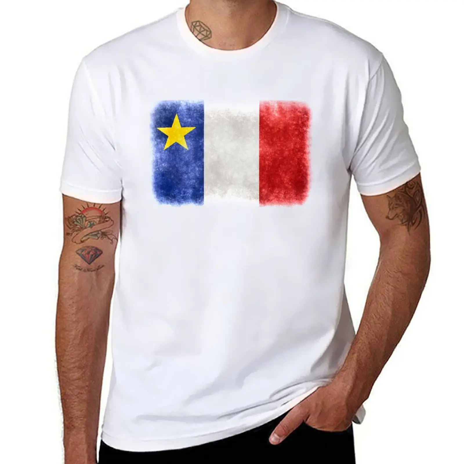 

Acadie Acadian Flag T-Shirt t shirt for man 100 percent cotton mens graphic t shirts T-Shirt