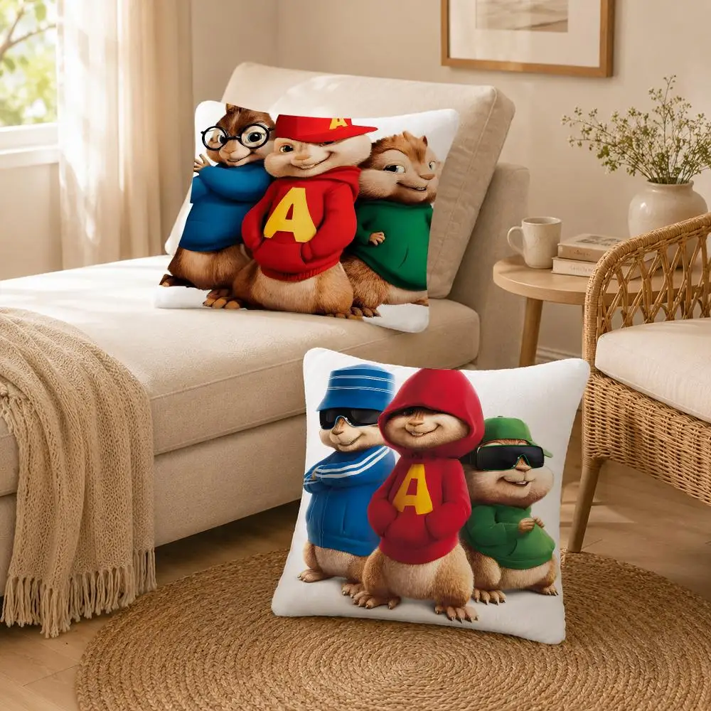 Cartoon Pop Alvin and the Chipmunks Cushion Cover Soft Plush Pillow Cover Washable Square Cushion Case for Sofa Bed Chair