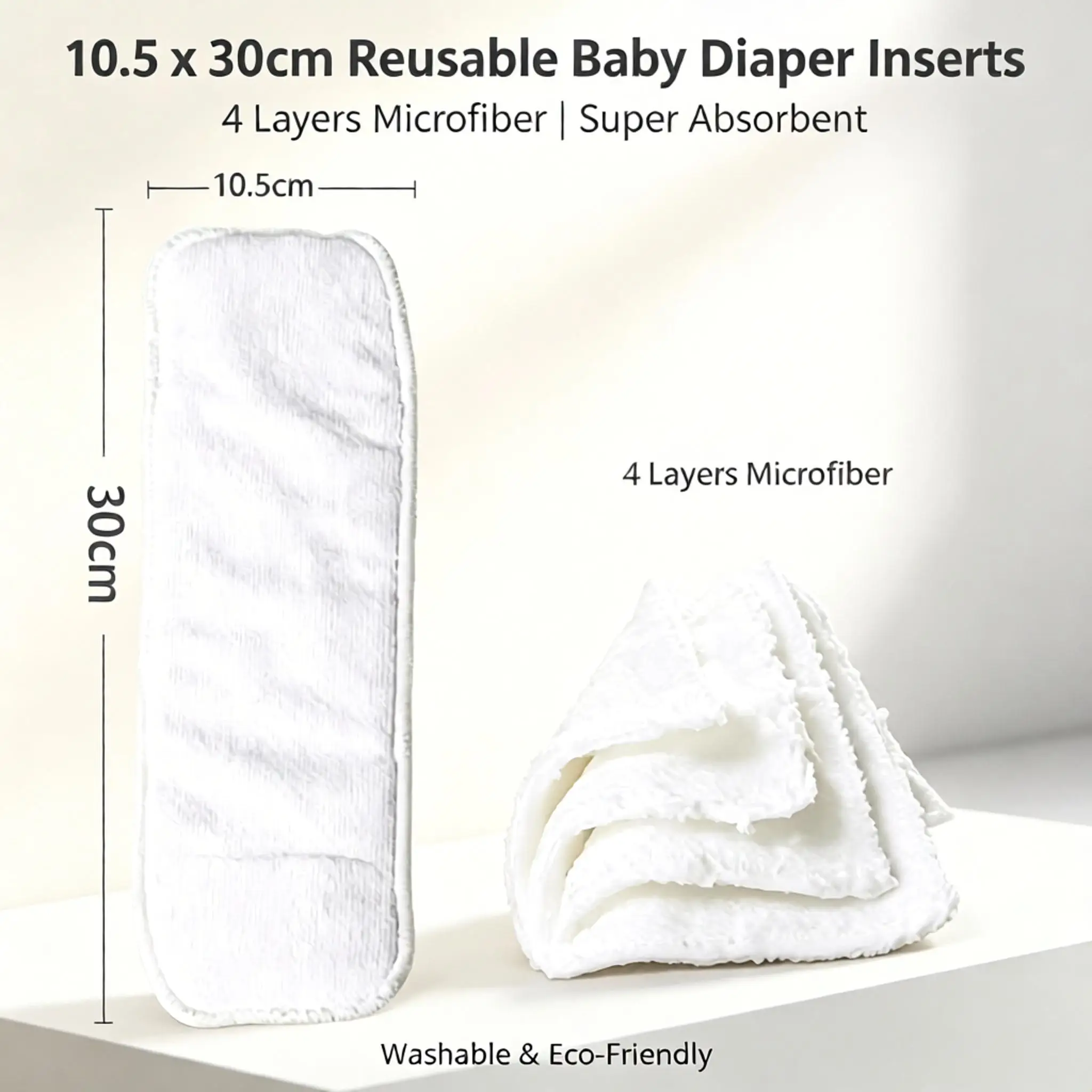 10.5x30cm 4 Layers Microfiber Cloth Diaper Inserts Super Absorbent Washable Eco‑Friendly Reusable Nappy Liners Newborn Baby