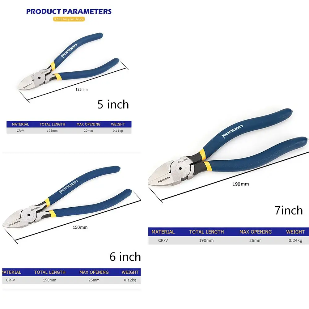 Professionele Kniptang 5 6 7 Inch Draad Strippen Tool Side Cutter Kabel Bramen Nipper Elektriciens DIY Reparatie Handgereedschap