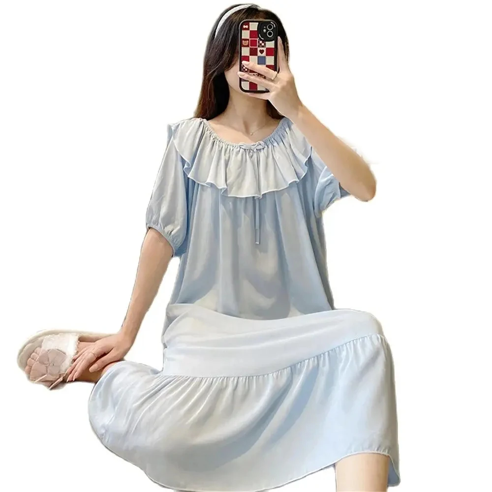 

Casual Loose Large Size Nightdress Ladies Sweet Temperament Nightgown Summer Thin Short Sleeve Sleepwear Women Nighties Homewear