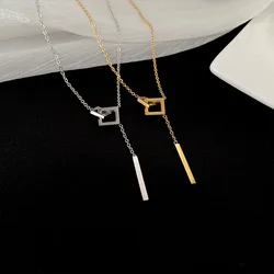 Fashion Light Luxury European and American Square Necklace Classic Simple Double Buckle Stainless Steel Clavicle Chain