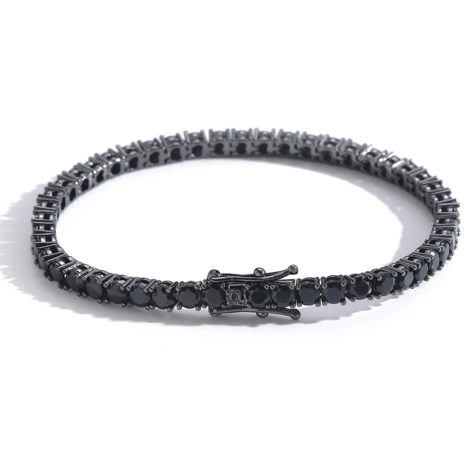 

European and American Men's -hop Necklace Tennis Chain Black 4mm Black Zircon Single Row Zircon Tide Brand
