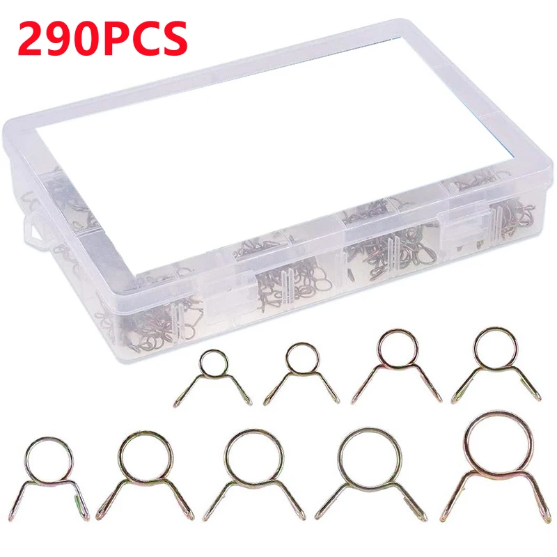 290Pcs Air Tubing Hose Clamps Adjustable Fuel Tube Water Pipe Fixed Clip Clamps Assortment Kit 5-13MM Zinc Plated Pipe Clip