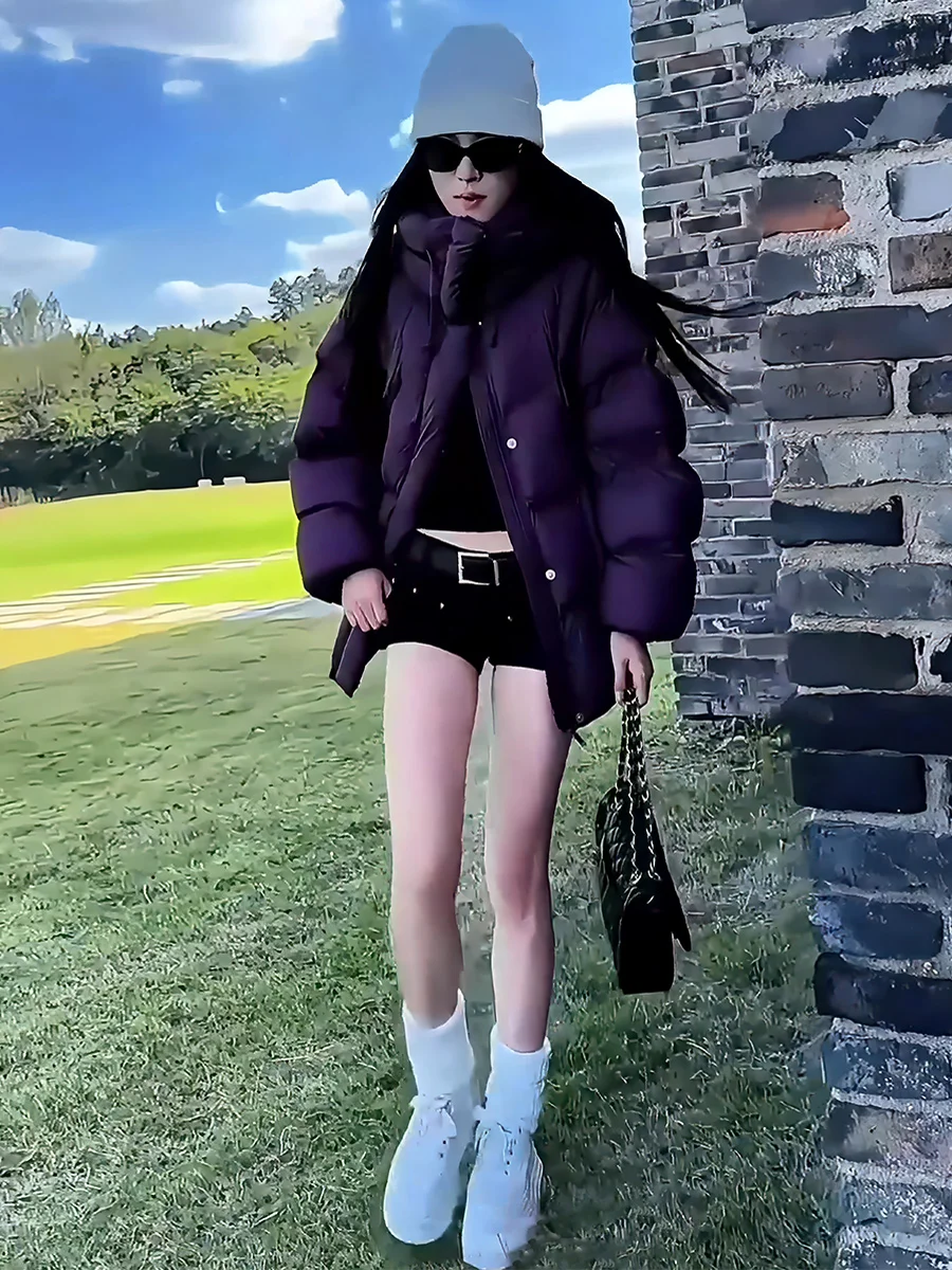 Piumino Invernale da Donna Imbottito in Piuma d'Oca Bianco con Cappuccio Caldo Elegante Lunghezza Regolare Senza Marca