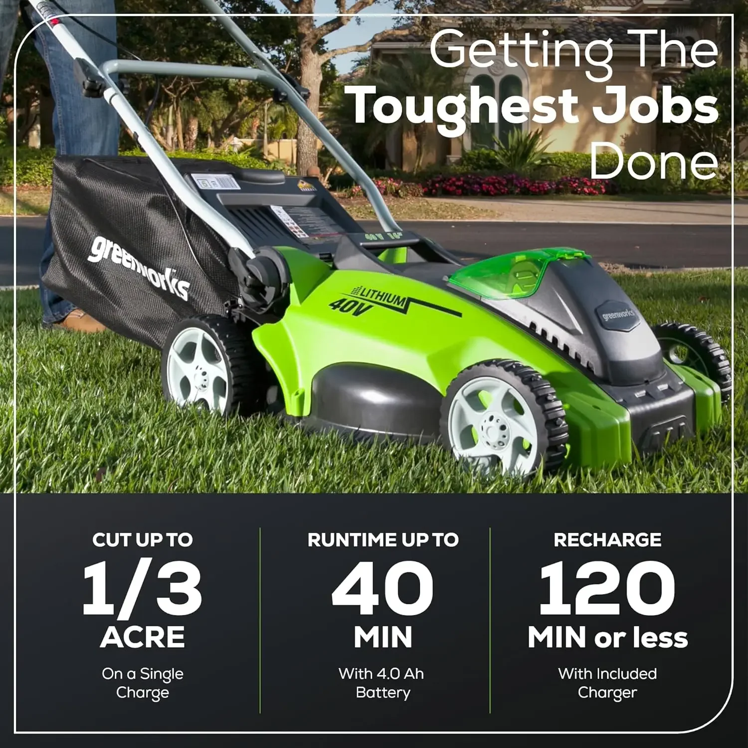 40V 16" Cordless (Push) Lawn Mower (75+ Compatible Tools), 4.0Ah Battery and Charger Included