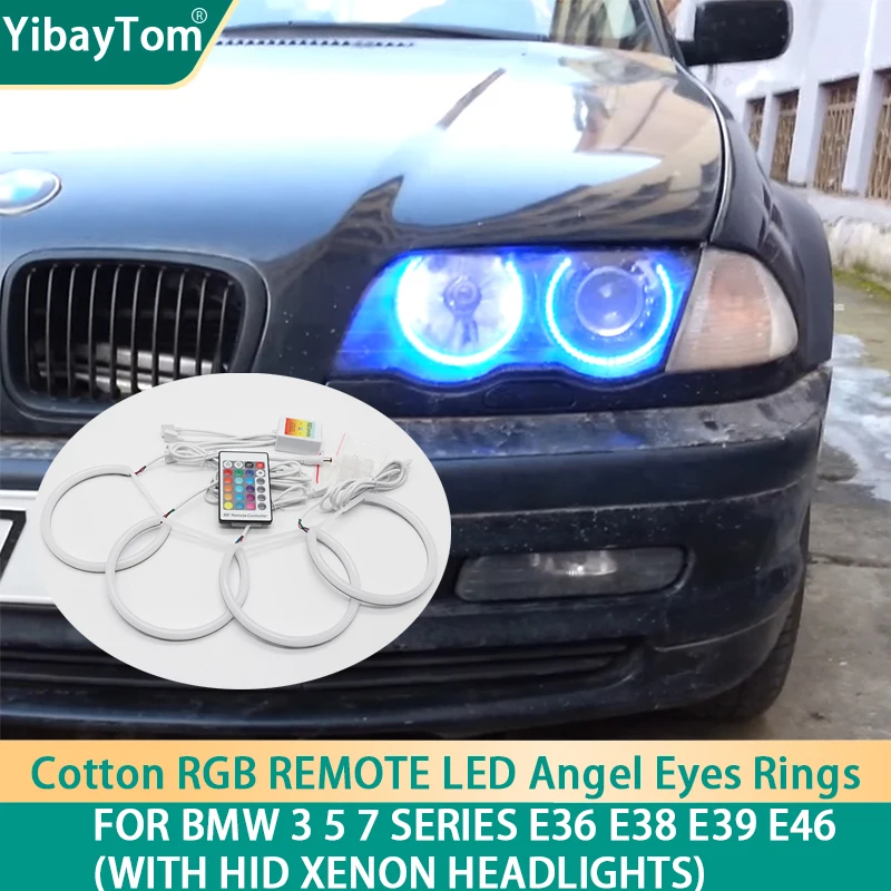 

4x131 мм разноцветное RGB SMD хлопковое ранцевое кольцо для глаза ангела для BMW 3 5 7 серии E36 E38 E39 E46 (ксеноновые линзы фары)