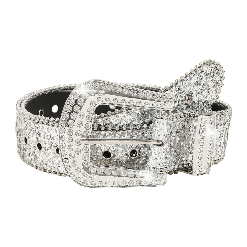 

Shimmering Sequined Waist Belt Rhinestones Buckle Teens Women Fashion Accessory