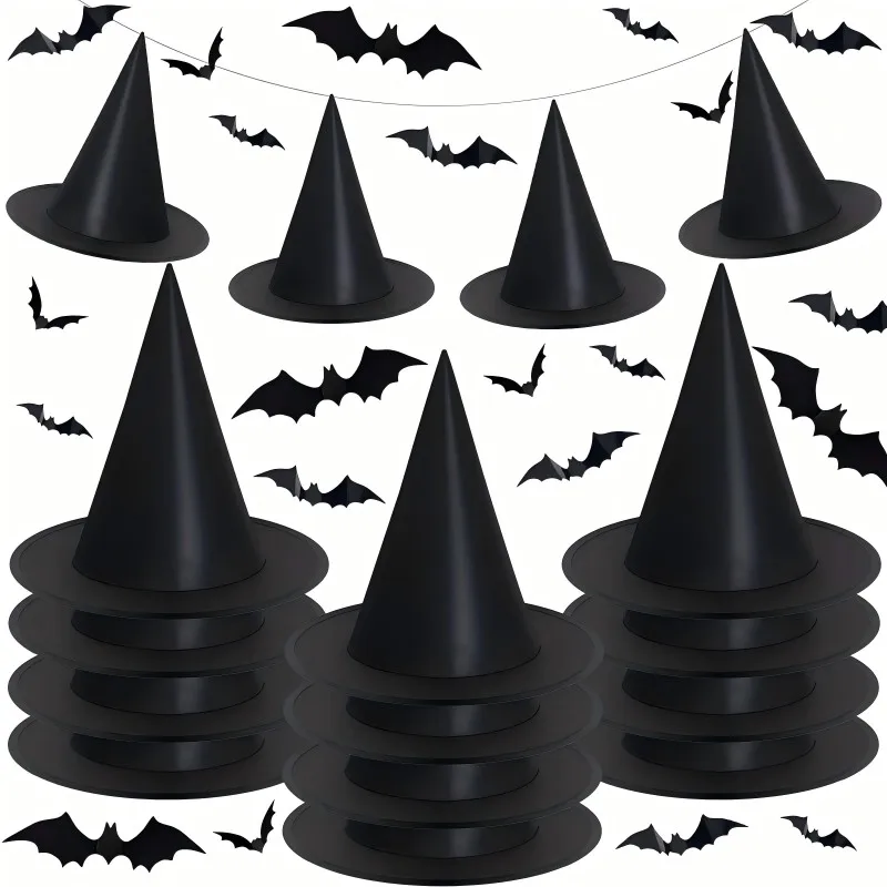 

12Pcs Halloween Decoration Witch Hat & 24pcs Bat Halloween Decoration, for Indoor & Outdoor Decoration, Halloween Dressing Hats.