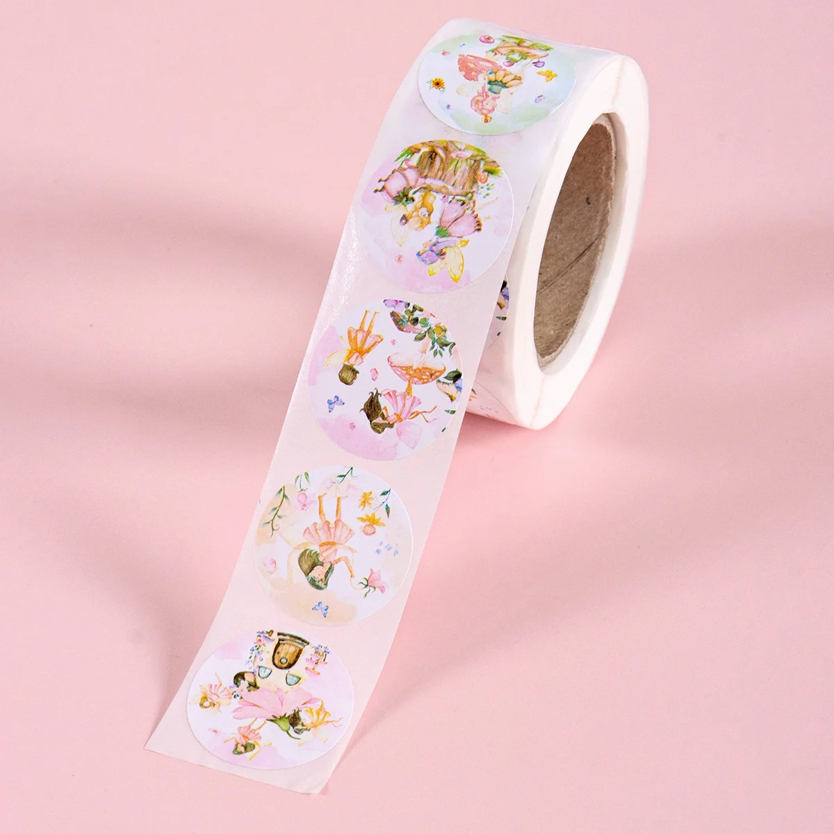 500pcs/roll Flower Fairy Round Stickers Little Fairy Printed Self-Adhesive Stickers Bottle Laptop Envelope Stickers Gift Wrapper