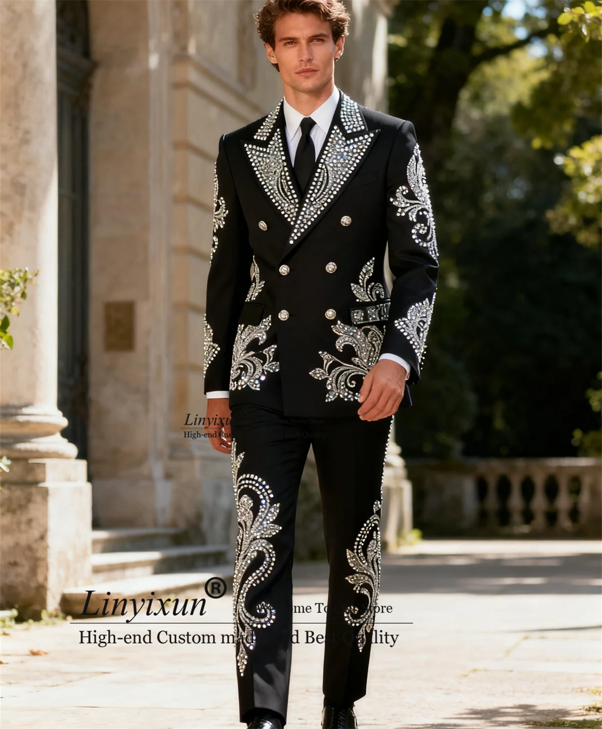 

Потрясающие мужские костюмы со стразами и бриллиантами на свадьбу, комплекты из 2 предметов, мужские пиджаки для жениха, двубортные смокинги по индивидуальному заказу, Ropa homre