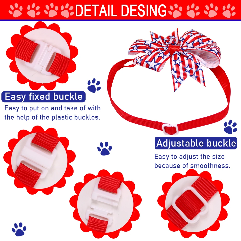 50ps Dog Bow Tie For 4th of July  Small Dog Cat Puppy Bowties Neckties For Dogs American Independence Day Small Dog Accessories