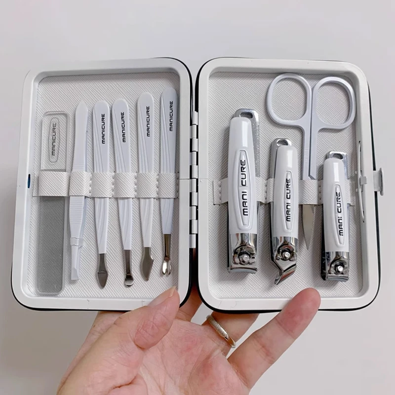 10 pçs/set Conjuntos de Manicure de Luxo Portátil Kits de Pedicure de Aço Inoxidável Com Capa de Couro, Pés Facial Mãos Ferramentas de Cuidados Pessoais