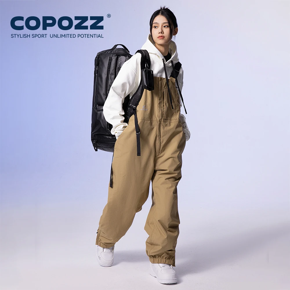 COPOZZ Thicken Snowboard Back Ski Pants All-in-one Oversized Windproof Waterproof Overalls Men Women Warm 3L Outdoor Jumpsuit