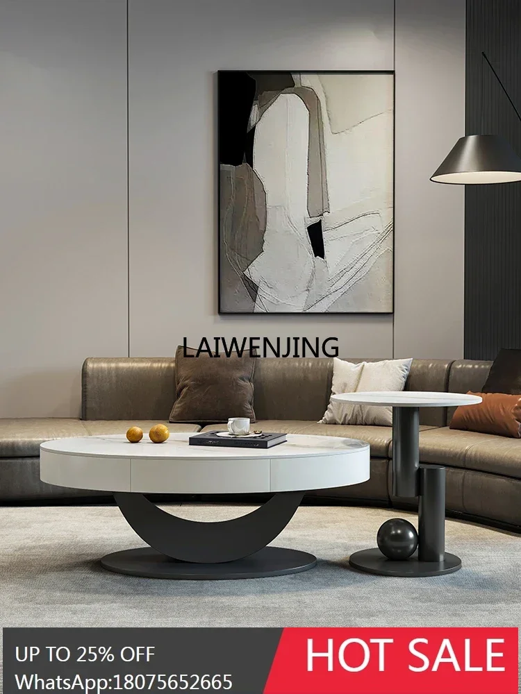 LY light luxury high-end oval rock slab simple coffee table living room small apartment designer Italian style