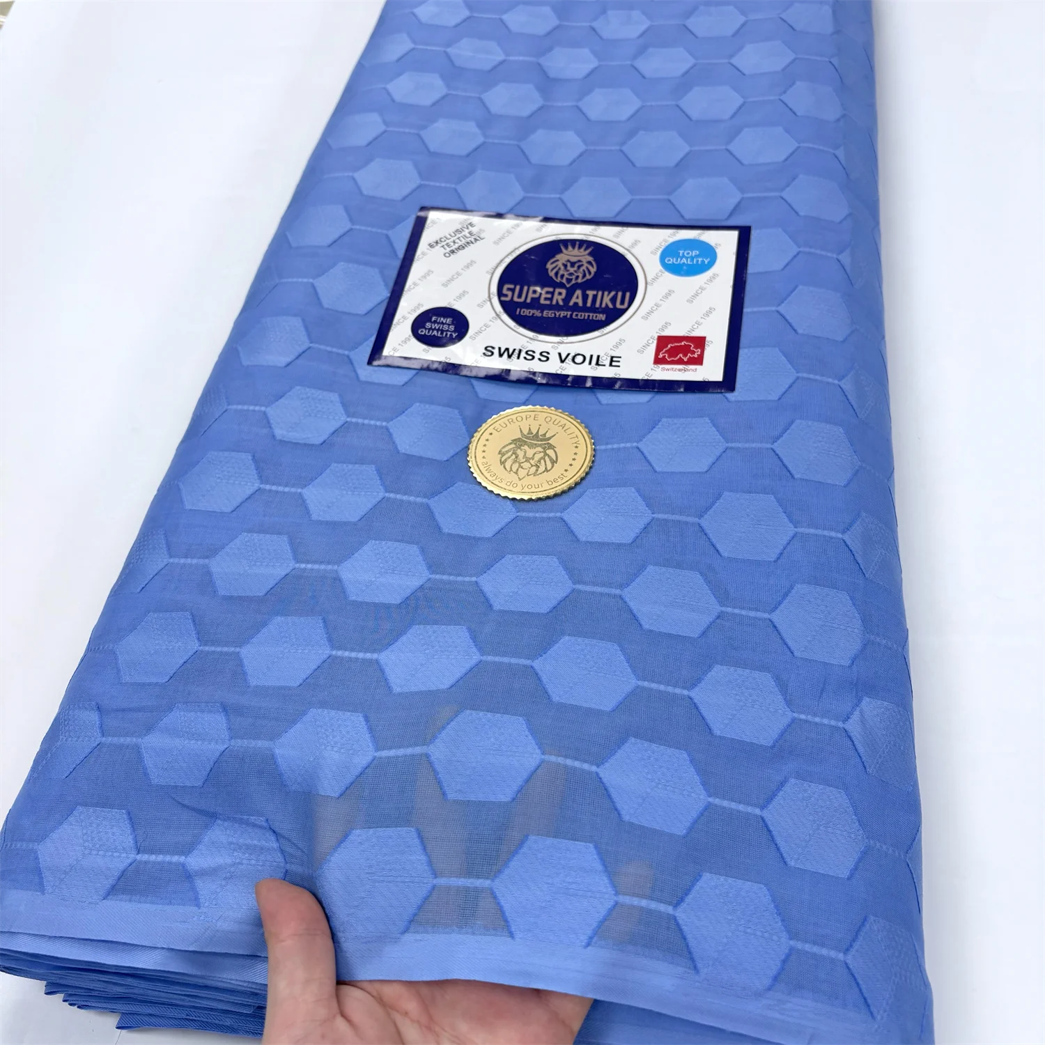 

Blue Atiku 5 Yards Material 100% Cotton Swiss Voile Lace Switzerland Soft Quality African Atiku Fabric For Men and Women Cloth