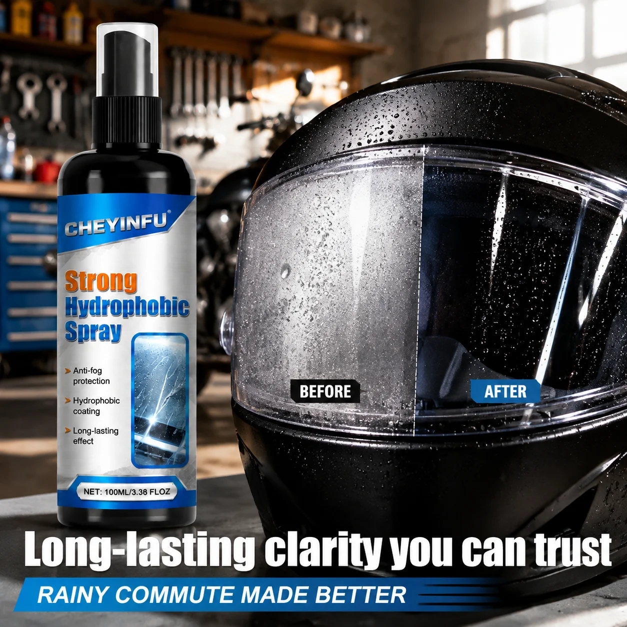 CHEYINFU Strong Hydrophobic Spray Anti-Fog Glass Coating Driving Vision Booster 100ml