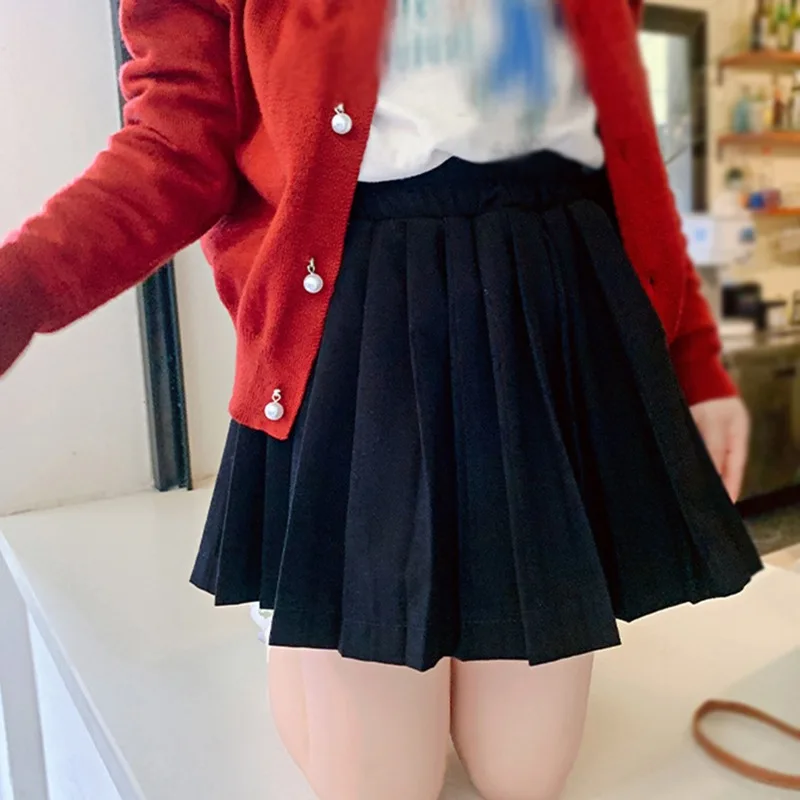 Solid Color Skirt Girls Summer Clothes Girl's High Waist Harajuku Korean Style Black Mini Pleated Skirt For School Girl Uniform