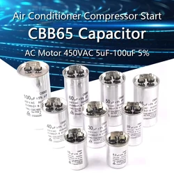 Condensador de Motor de CA CBB65, compresor de aire acondicionado, condensador de arranque 450VAC 5uF 20uF 25uF 30uF 35uF 40uF 45uF 50uF 60uF 70uF 5%