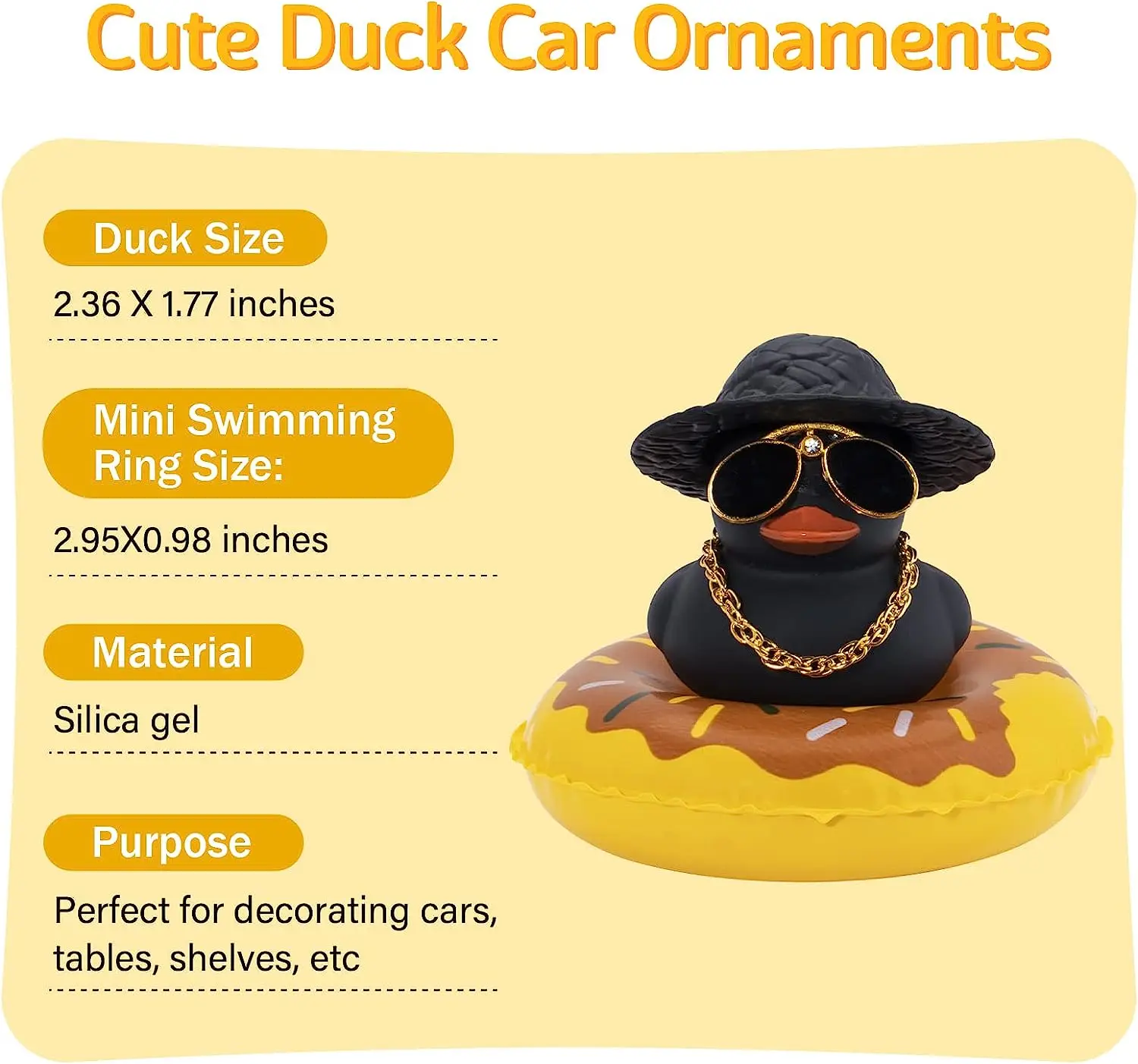 2set Colours Car Duck Car Ornaments, Funny Rubber Ducks Car Dashboard Decorations Duck Car Accessories