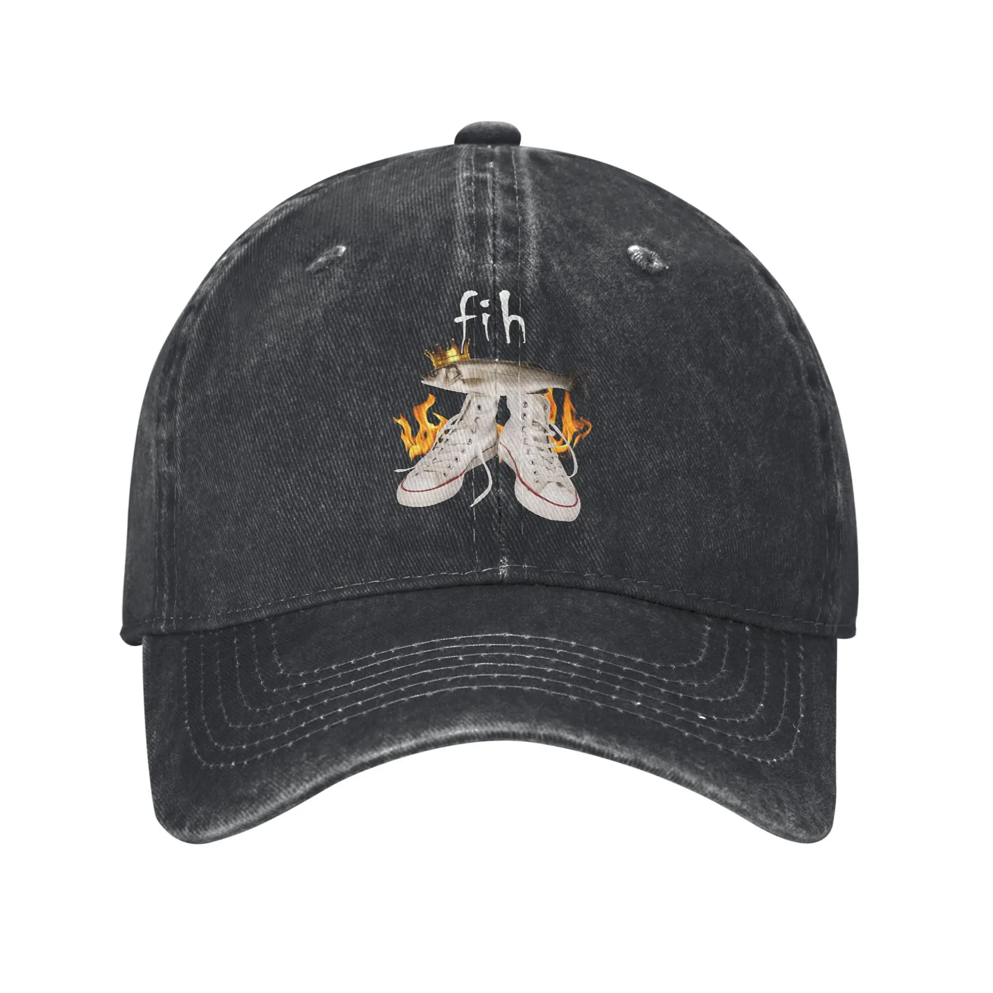 Fih Funny Fish With Shoes Baseball Cap Sun Kpop Rock Breathable Washed Trucker Hat Men Adult Fitted Retro Print Baseball Caps