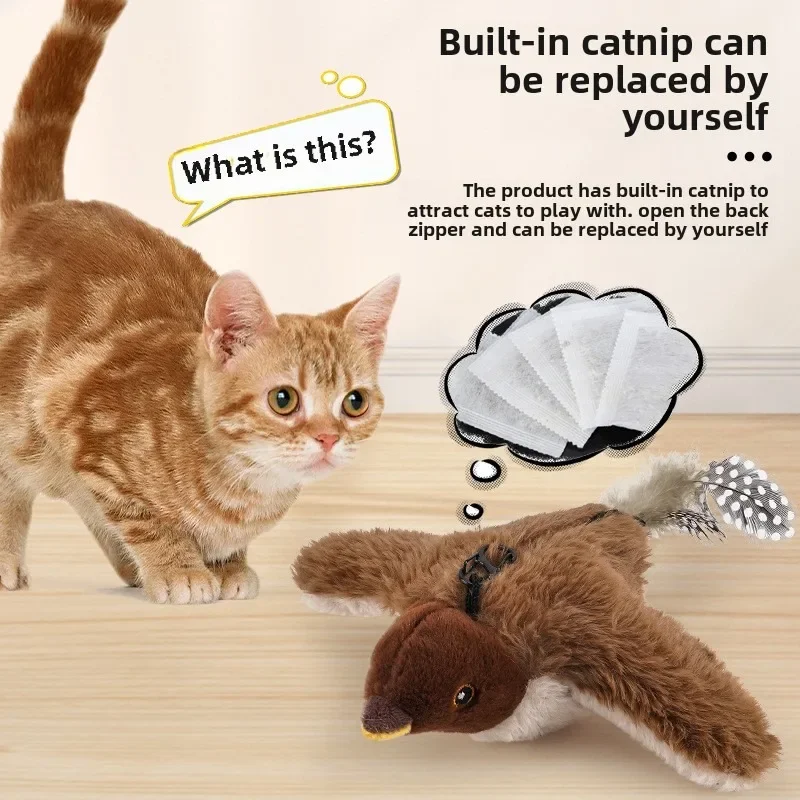 Rechargeable Battering Birds for Indoor Use Can Activate Plush Toys Birds Lifelike Moving Wings to Interact With Cats Pets Cat