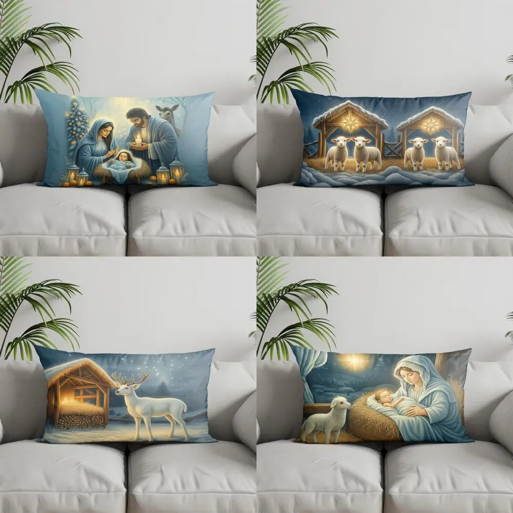 

Домашний декор, Рождественская наволочка с изображением Иисуса, подходит для дивана, спальни, автомобиля, наволочка, прямоугольная подушка для спины