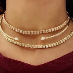 2026 Iced Out Bling Geometric Square Cubic Zirconia Cz Luxury Cluster Tennis Chain Choker Women Charm Necklaces HipHop Jewelry