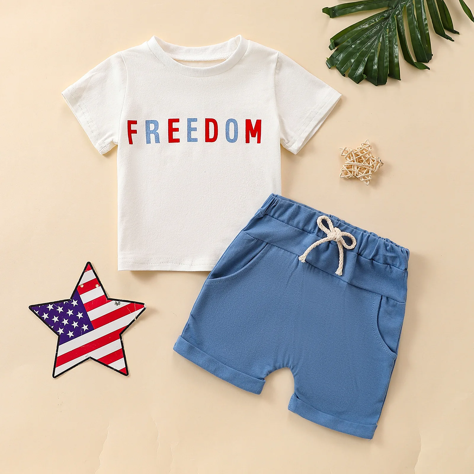 Unisex Boy and Girl Baby Boy Letter Short Sleeve Top + Shorts Set